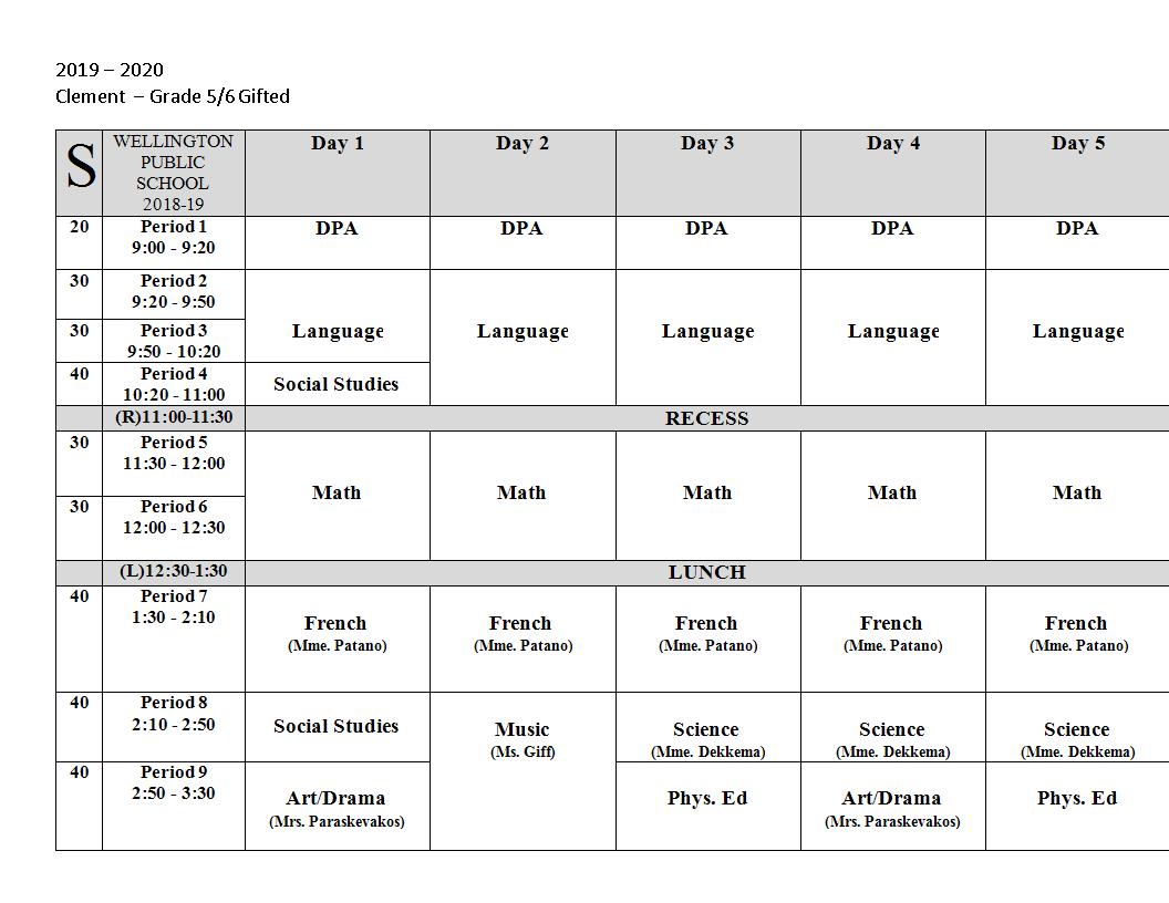 Timetable - MRS. CLEMENT'S CLASS